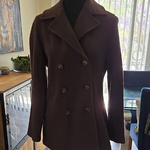 Saks Fifth Avenue Brown Pea Coat Double-Breasted Wool